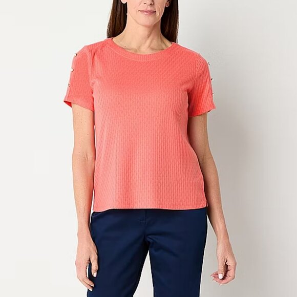 Liz Claiborne Womens Round Neck Short Sleeve Blouse , Rose Sz XXL NWT 925383 - Picture 1 of 3